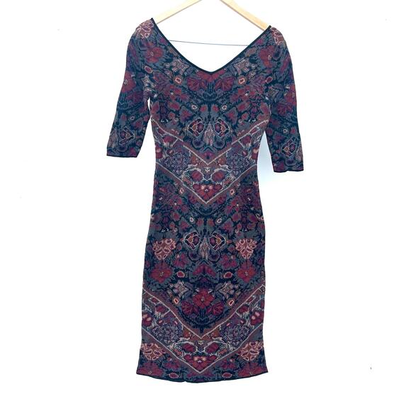 Peruvian Connection V-Neck Long Sleeve Short Knit Dress Pima Cotton Autumn XS - Picture 2 of 6